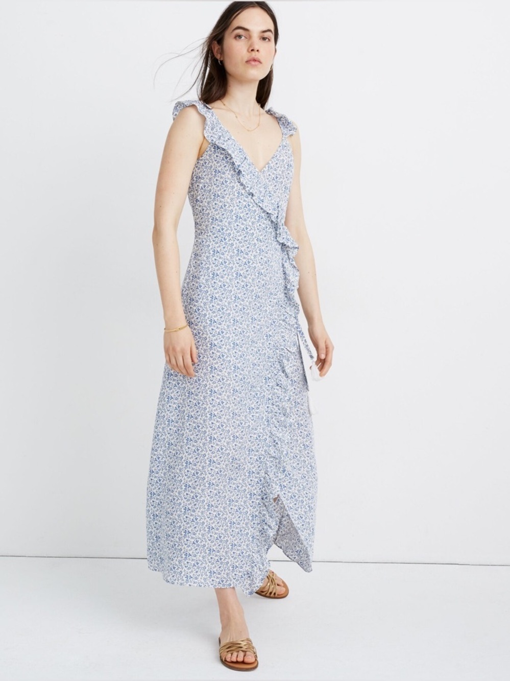 Madewell Ruffled Wrap Maxi Dress in Americana Vine Floral Vintage Size 4